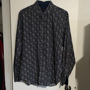 Bugatchi Men's Casual Button Down Shirt - Blue and Red Pattern